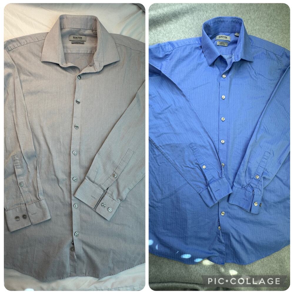 Kenneth Cole Reaction Slim Fit Dress Shirt Lot (2) Business Corporate Minimalist